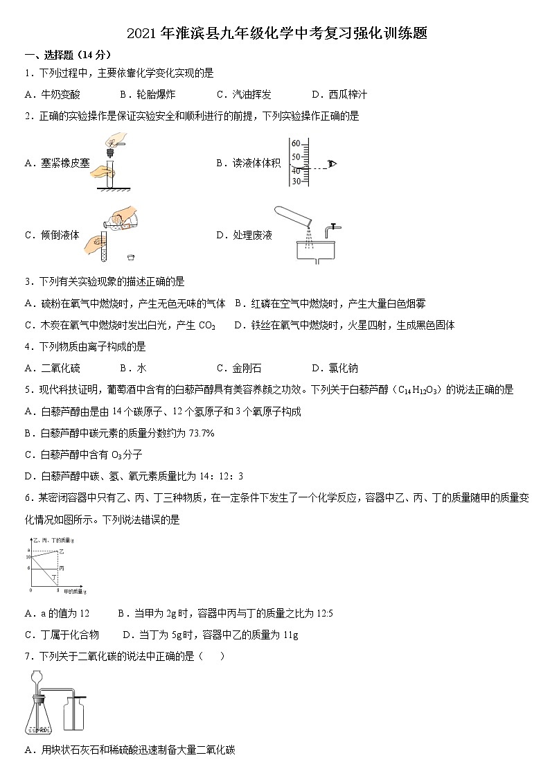 2021年河南省信阳市淮滨县九年级化学中考复习强化训练题(word版 含答案)第1页