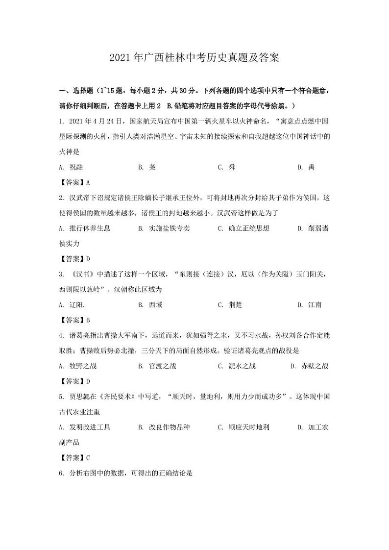 2021年广西桂林中考历史真题解析版01