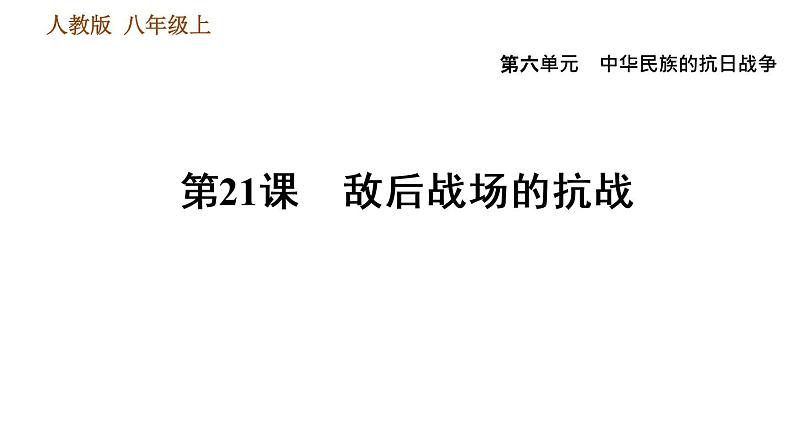 人教版八年级上册历史习题课件 第6单元 第21课 敌后战场的抗战第1页