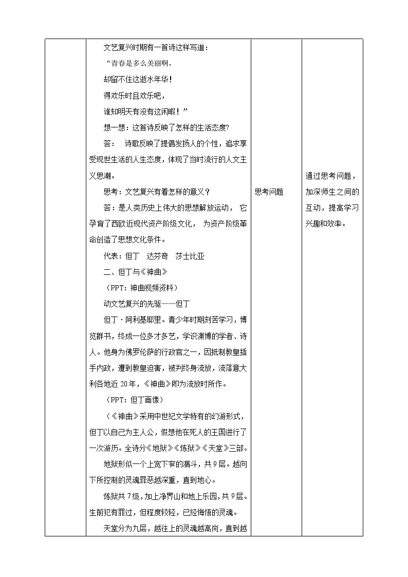 部编版九年级历史上册:5.2 文艺复兴运动-教案第2页