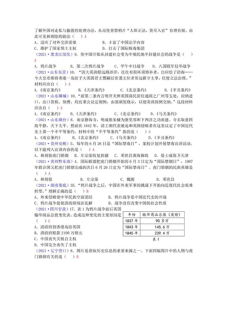 2021年全国中考真题汇编中国近代史整理专项复习解析版第3页