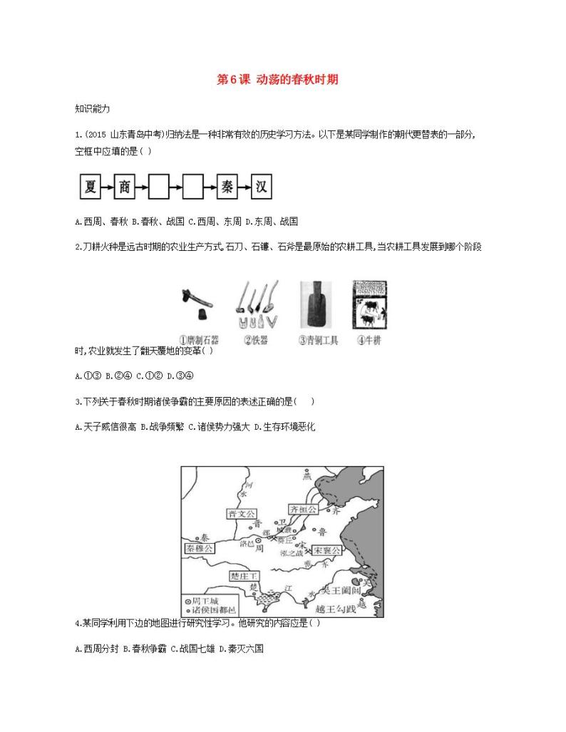 七年级历史上册第二单元夏商周时期早期国家与社会变革第6课动荡的春秋时期资源拓展试题含解析01