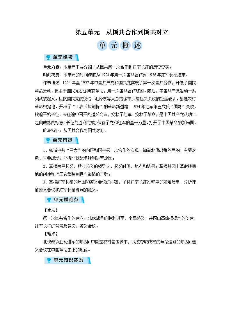 2021-2022学年度人教版八年级历史上册教案 第5单元 复习01