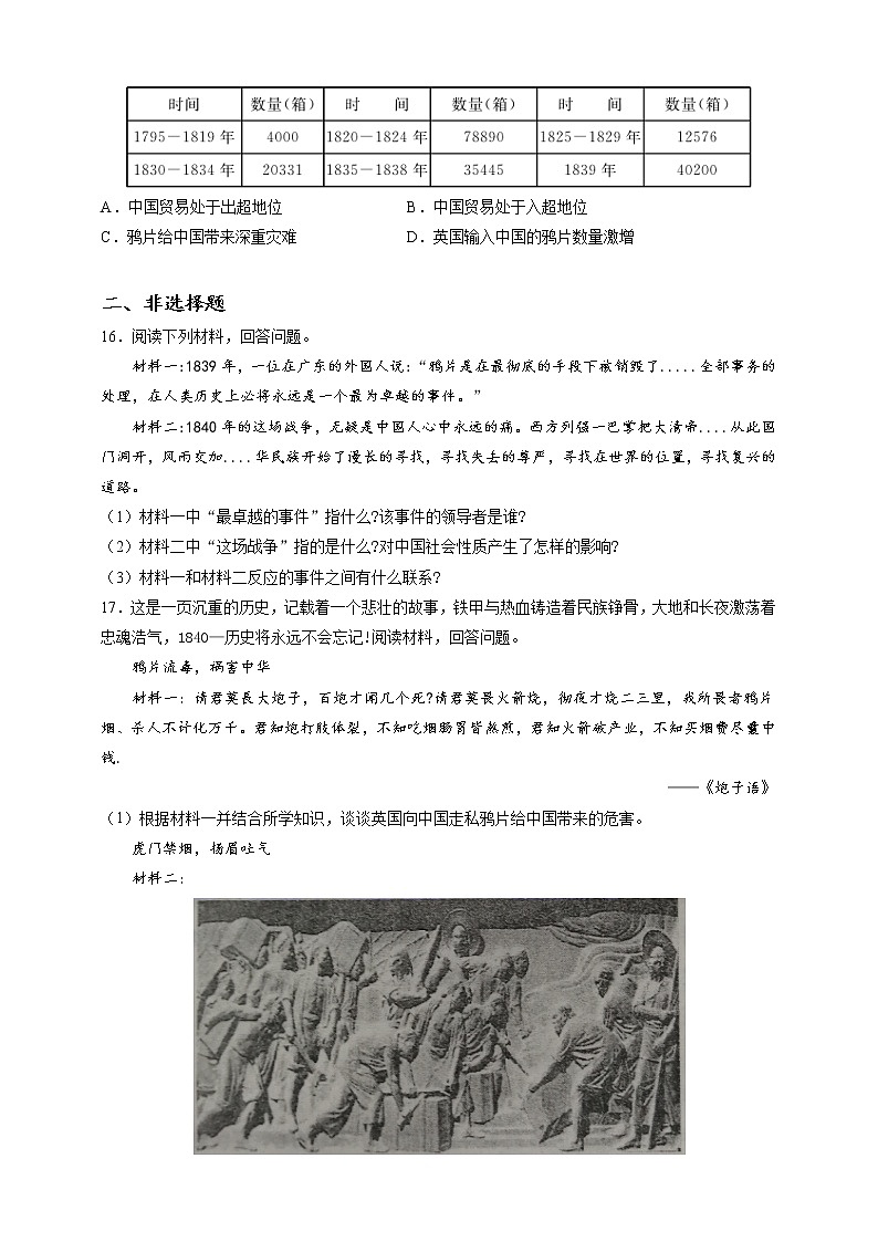 部编版历史八年级上册第1课 鸦片战争 同步训练(解析版)第3页