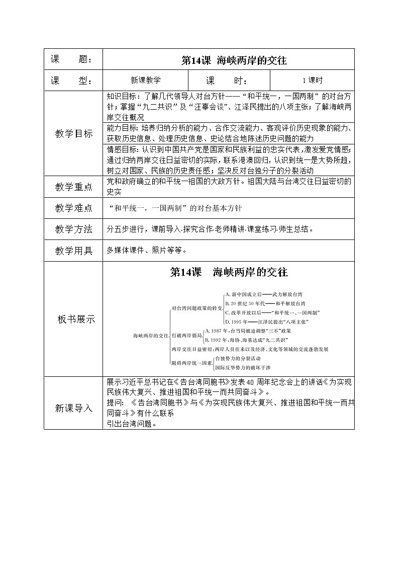 人教版八年级历史下册第14课海峡两岸的交往 课件PPT(送教案+练习)01