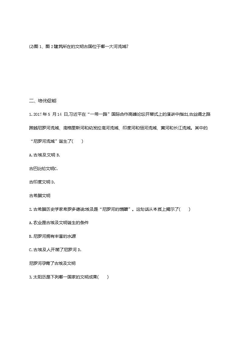 人教部编版九年级历史上册《第1课 古代埃及》作业同步练习题及参考答案第3页