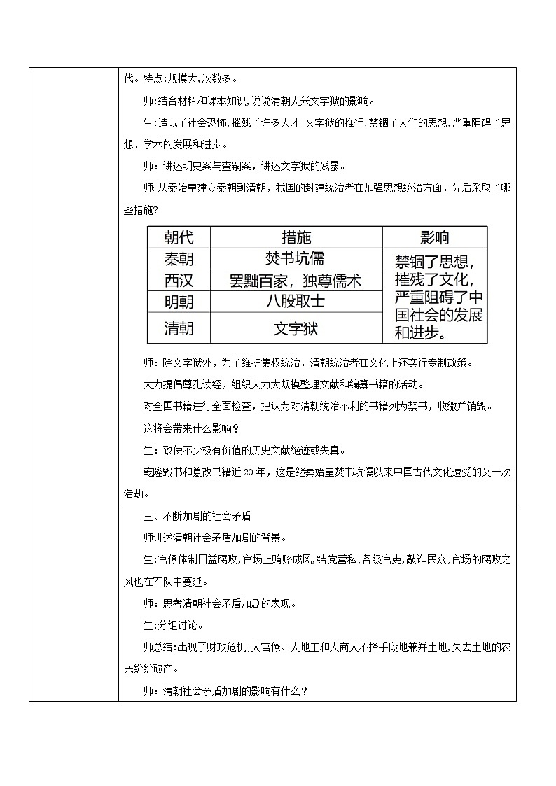 2021年部编版七年级下册《清朝君主专制的强化》教学设计第2页