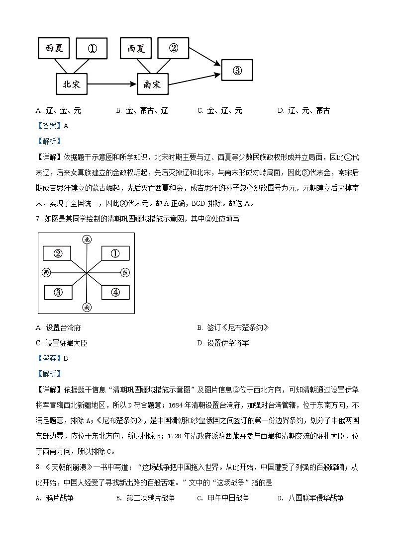 精品解析:2021年山东省济南市槐荫区中考二模历史试题(解析版+原卷版)03