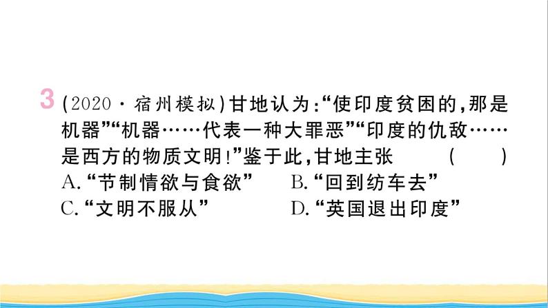 九年级历史下册第三单元第一次世界大战和战后初期的世界第12课亚非拉民族民主运动的高涨作业课件新人教版第4页