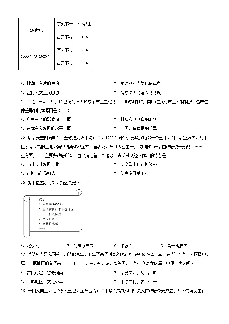精品解析:2021年湖南省郴州市中考模拟(一)历史试题(解析版+原卷版)03