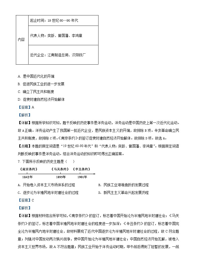 精品解析：2021年山東省菏澤市巨野縣中考二模歷史試題（解析版）第3頁