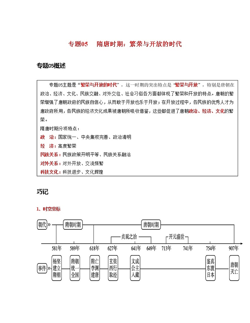 专题05 隋唐时期:繁荣与开放的时代(原卷版)第1页