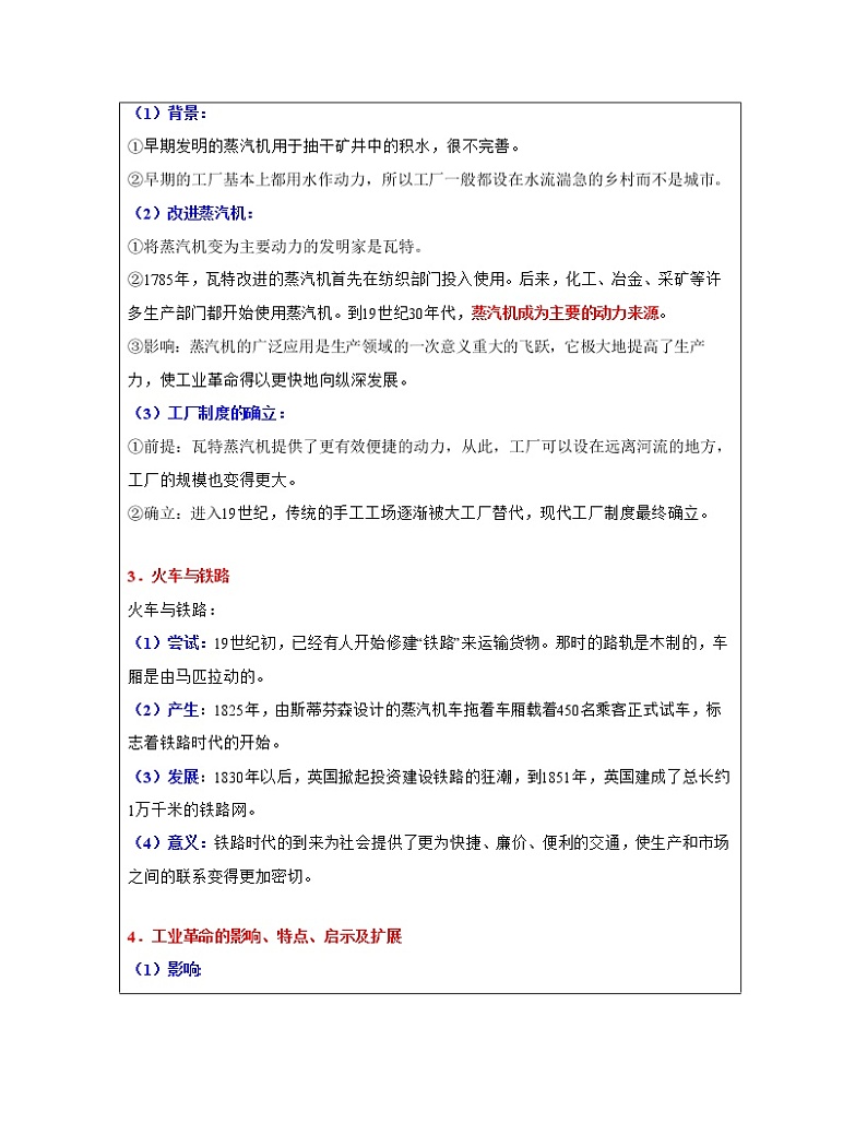专题28 工业革命和国际共产主义运动的兴起-中考历史一轮复习 知识点精讲+练习03