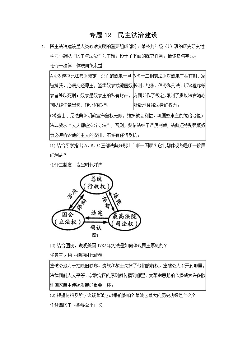 专题12  民主法治建设-2022年中考历史复习之材料解析题专题专项突破第1页