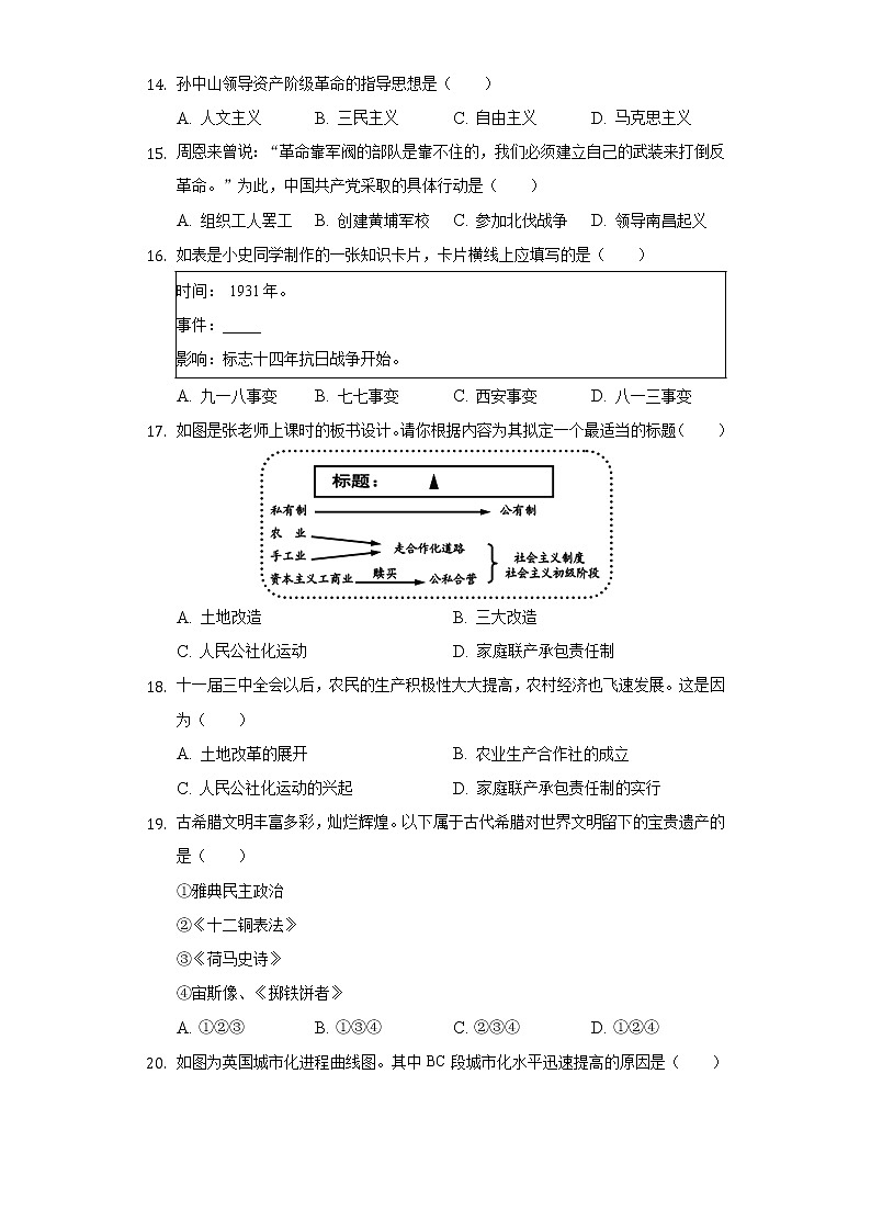 2022年云南省德宏州梁河一中中考历史模拟试卷(含解析)第3页