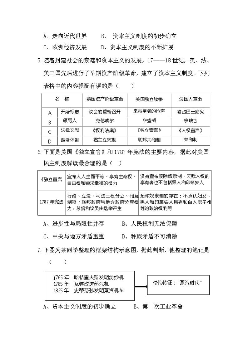 2022年四川省内江市隆昌市知行中学九年级一模历史试题(word版无答案)第2页
