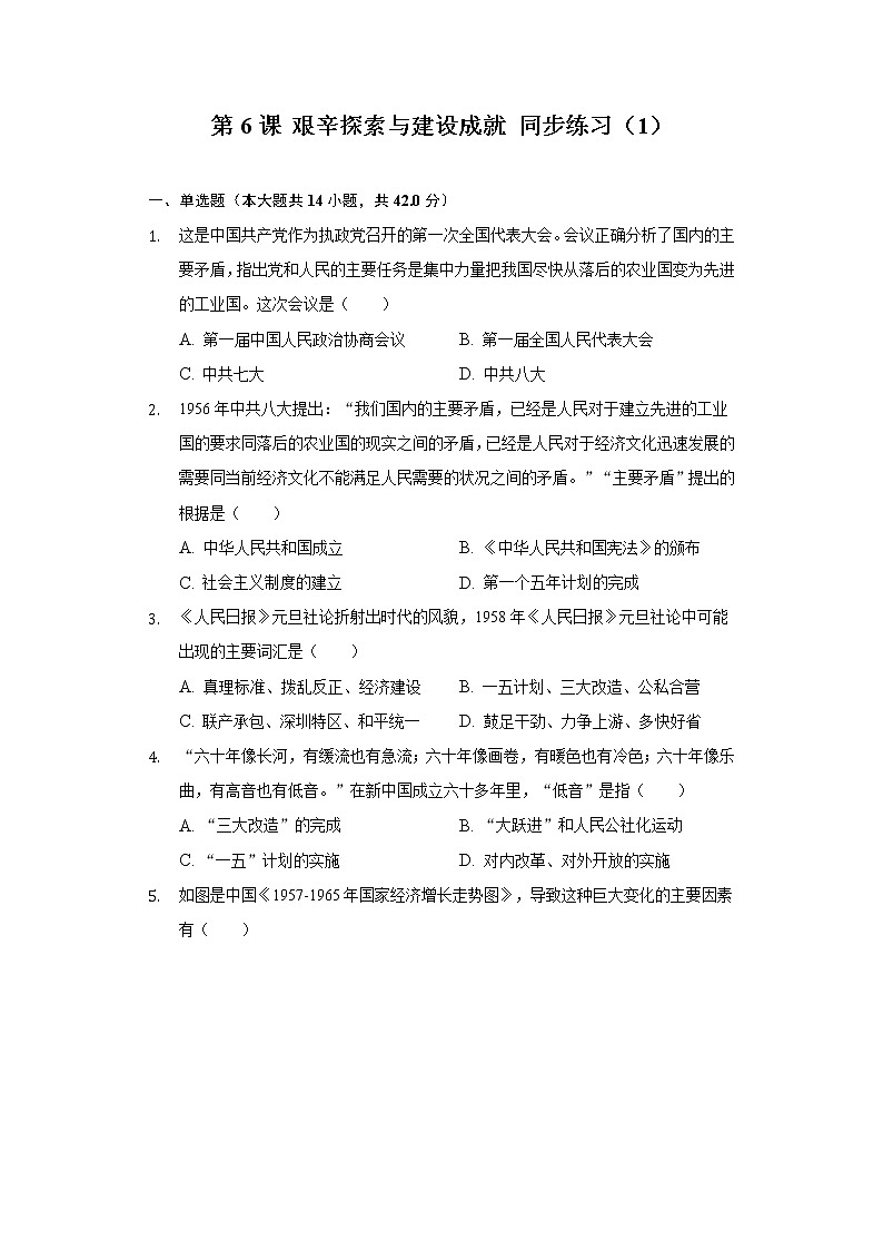 第6课 艰辛探索与建设成就 同步练习(1)(含解析)01