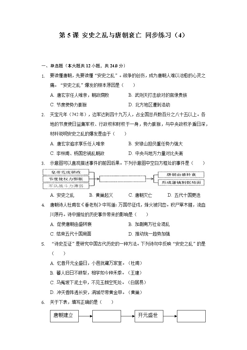 第5课 安史之乱与唐朝衰亡 同步练习(4)(含解析)第1页