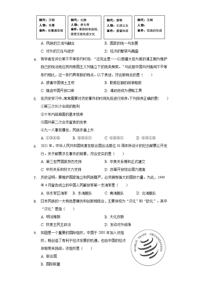 2021年江苏省淮安市开明中学中考历史模拟试卷(一)(含解析)02