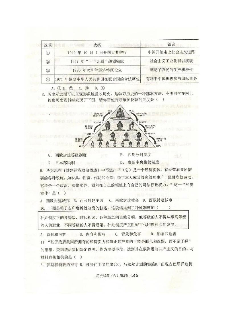 2022年江苏省徐州市中考历史模拟试卷(六)(有答案)第2页