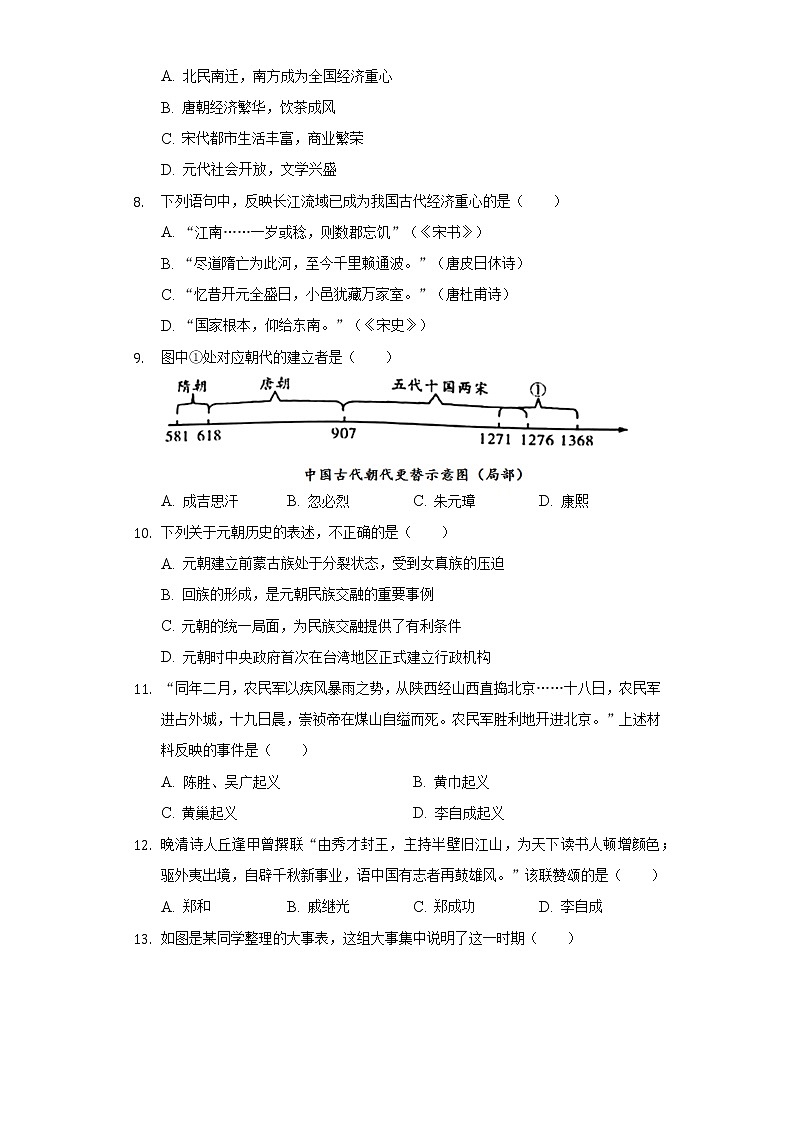 2020-2021学年江苏省常州市教育学会七年级(下)期末历史试卷(含解析)第2页