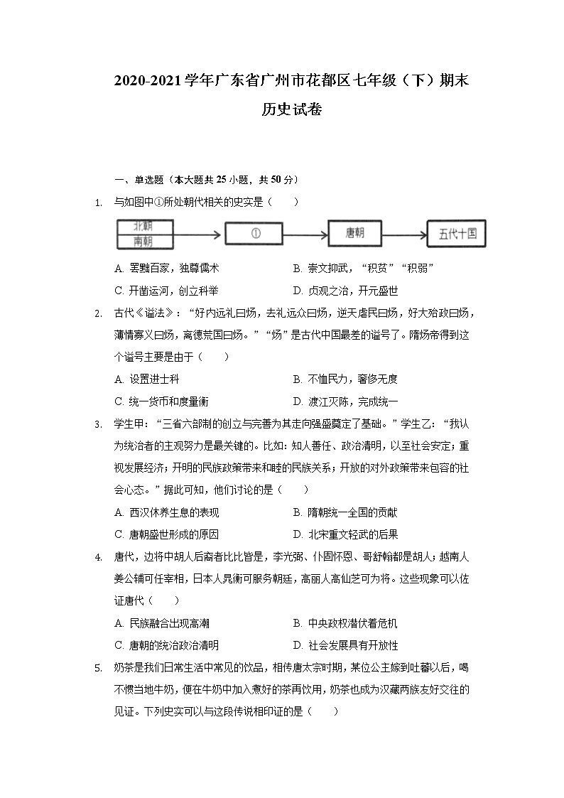 2020-2021学年广东省广州市花都区七年级(下)期末历史试卷(含解析)01