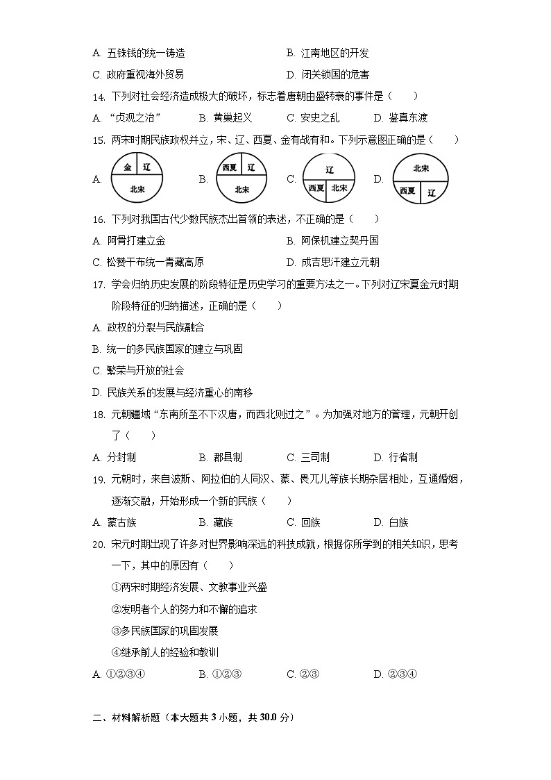 2021-2022学年江苏省盐城市东台市六校七年级(下)期中历史试卷(含解析)03