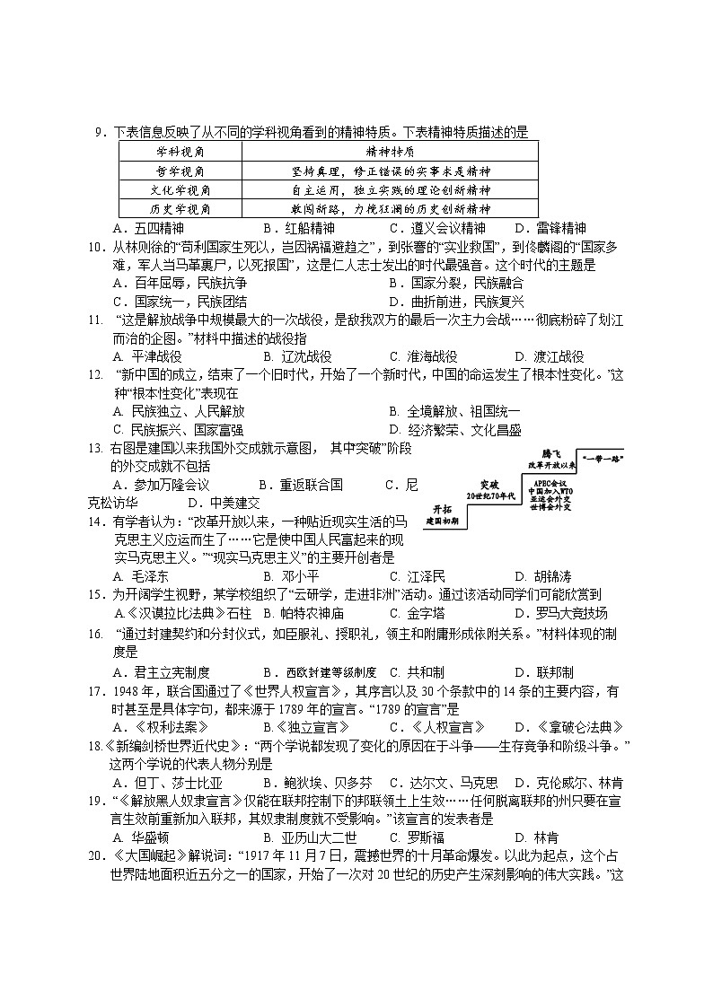 湖南省邵阳市隆回县2022年初中九年级学业水平考试模拟历史试题(word版含答案)第2页