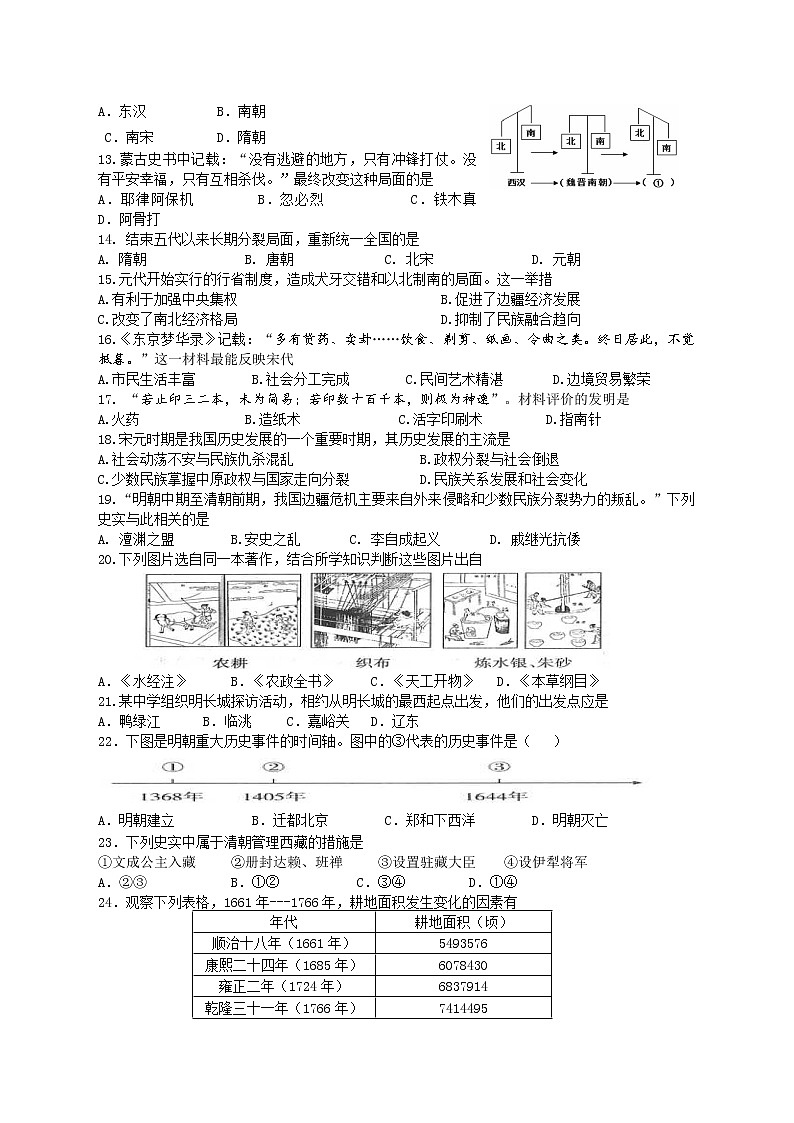江苏省南京市河西中学2021-2022学年七年级下学期历史期末调研卷(word版含答案)第2页