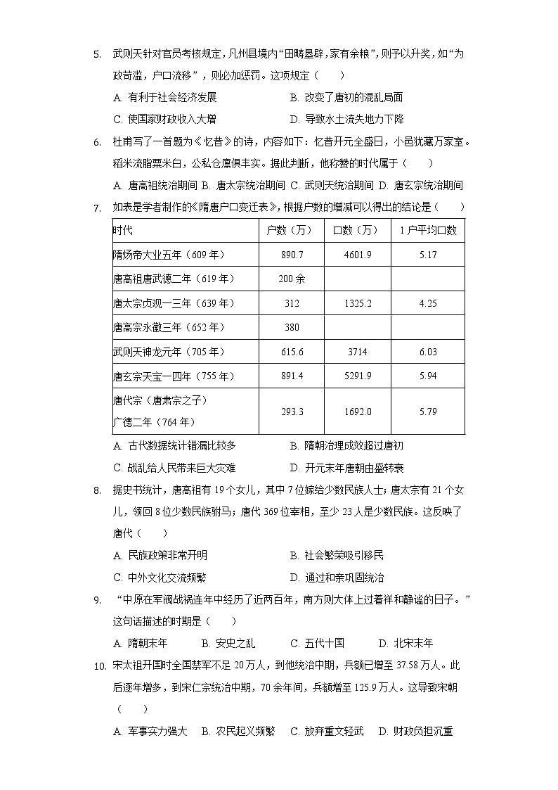 2021-2022学年广东省广州市天河区七年级(下)期末历史试卷(含解析)第2页