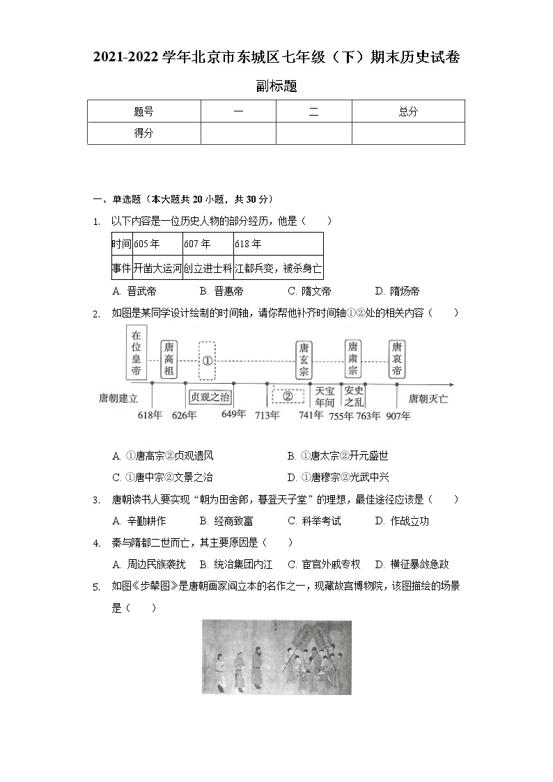 2021-2022学年北京市东城区七年级（下）期末历史试卷(含解析 )01