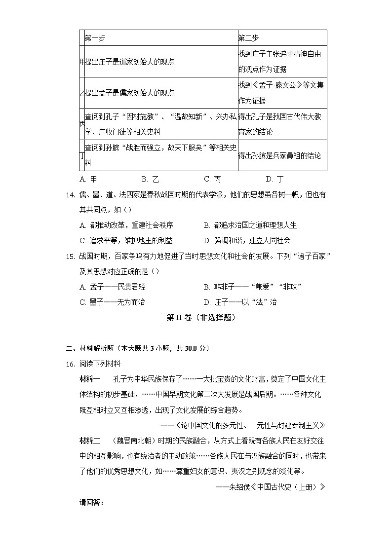 第 8课百家争鸣  初中历史人教部编版七年级上册同步练习(含答案解析)03