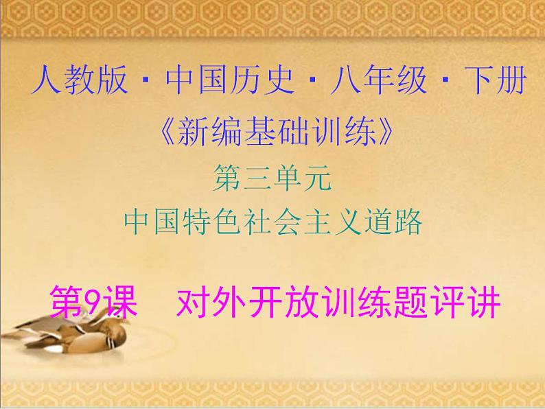 人教版中国历史八年级下册《新编基础训练》第9课《对外开放》训练题评讲PPT课件01