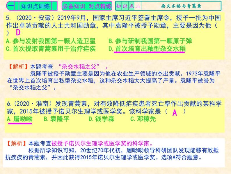 人教版中国历史八年级下册《新编基础训练》第18课《科技文化成就》训练题评讲PPT课件04