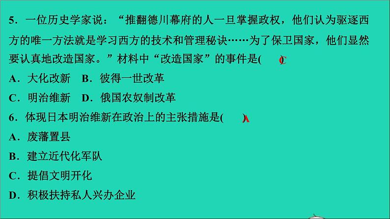 历史人教版九年级下册同步教学课件第1单元殖民地人民的反抗与资本主义制度的扩展第4课日本明治维新作业第5页