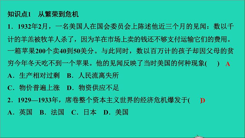 历史人教版九年级下册同步教学课件第4单元经济大危机和第2次世界大战第13课罗斯福新政作业第3页