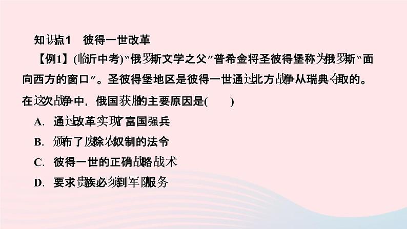 历史人教版九年级下册同步教学课件第1单元殖民地人民的反抗与资本主义制度的扩展第2课俄国的改革作业第3页