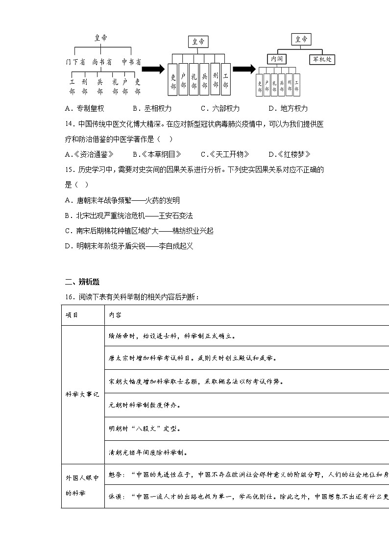 重庆市两江新区2021-2022学年七年级下学期期末历史试题(含答案)第3页