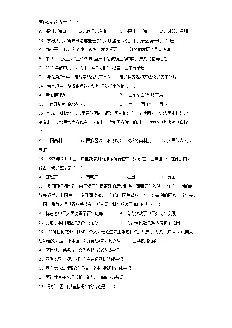 吉林省长春市净月高新区2021-2022学年八年级下学期期末历史试题(含答案)第3页
