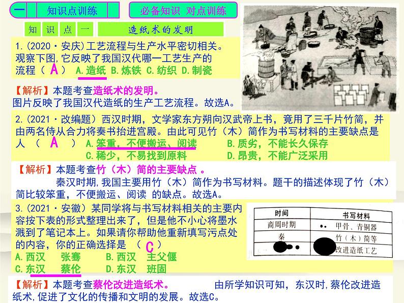 15.人教版中国历史七年级上册《新编基础训练》第15课《两汉的科技和文化》评析课件第2页