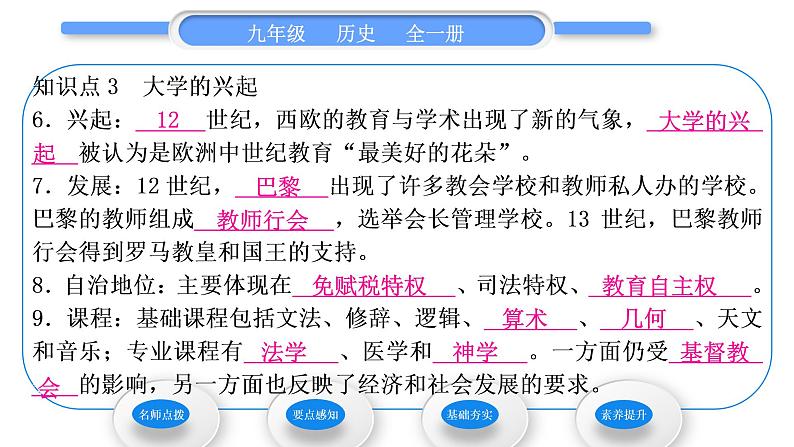 人教版九年级历史上第3单元封建时代的欧洲第9课 中世纪城市和大学的兴起习题课件第8页