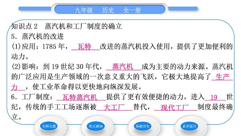 人教版九年级历史上第7单元工业革命和国际共产主义运动的兴起第20课 第一次工业革命习题课件第7页