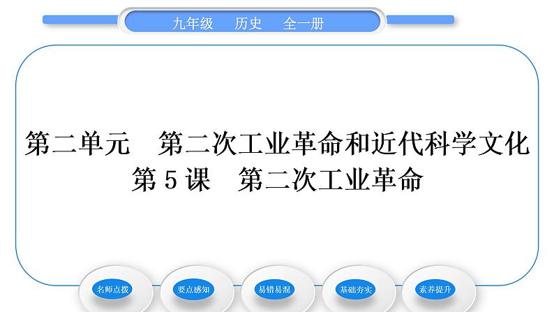 人教版九年级历史下第2单元第二次工业革命和近代科学文化第5课 第二次工业革命习题课件第1页