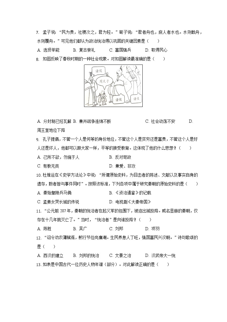 2021-2022学年山东省菏泽市单县七年级(上)期末历史试卷(含解析)第2页