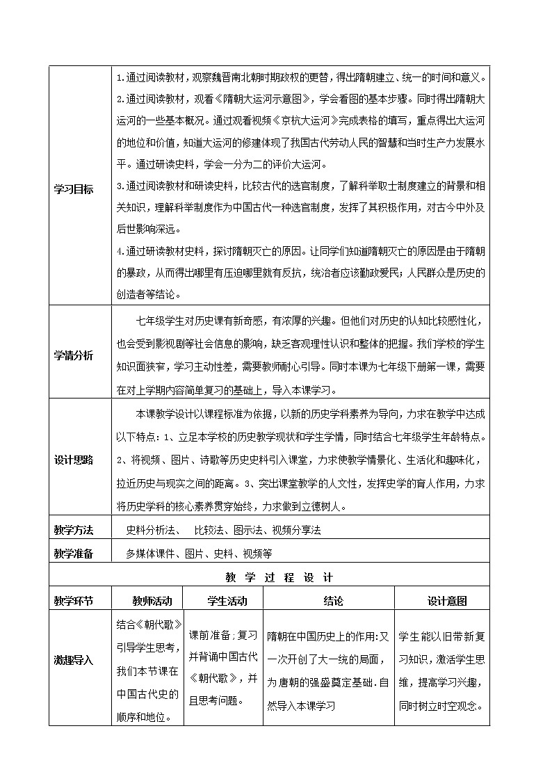 第1课 隋朝的统一与灭亡 课件+学历案(送教案+练习+背诵清单) 部编版七年级历史下册02