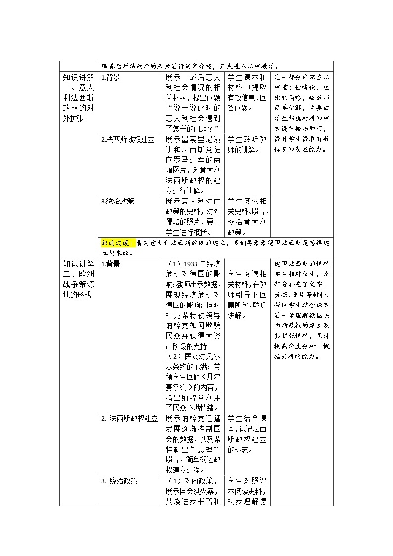 第14课 法西斯国家的侵略扩张 教案（表格式）02