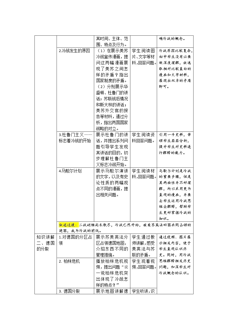 第16课 冷战 教案（表格式）02