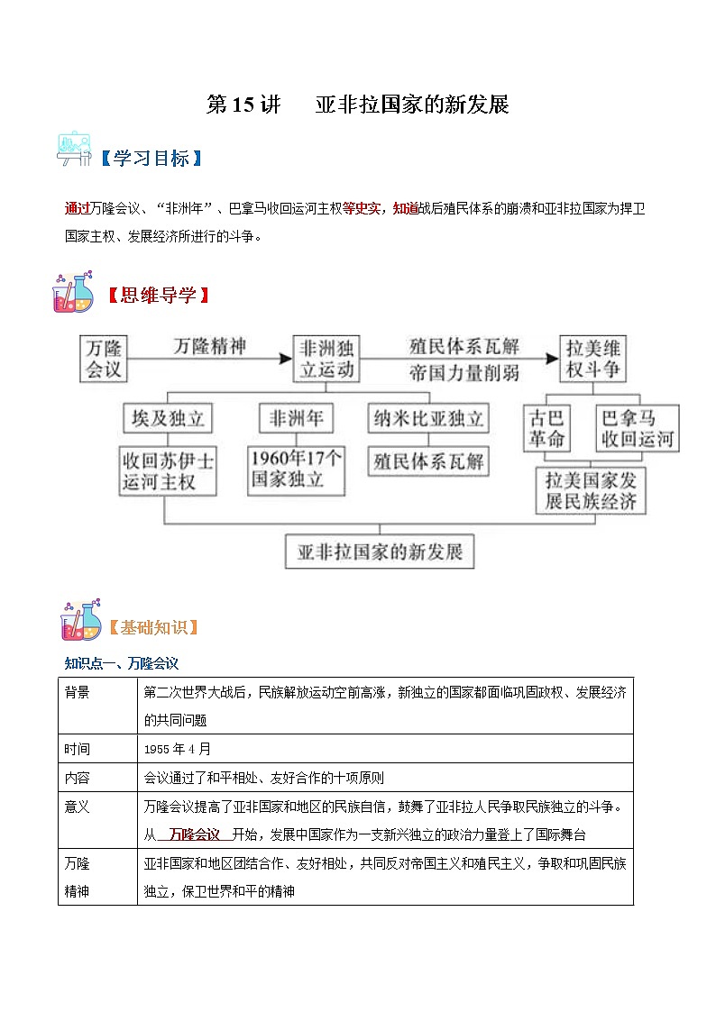 【寒假自學(xué)】2023年部編版歷史九年級-第15講《亞非拉國家的新發(fā)展》寒假自學(xué)精品講學(xué)練（解析版）第1頁