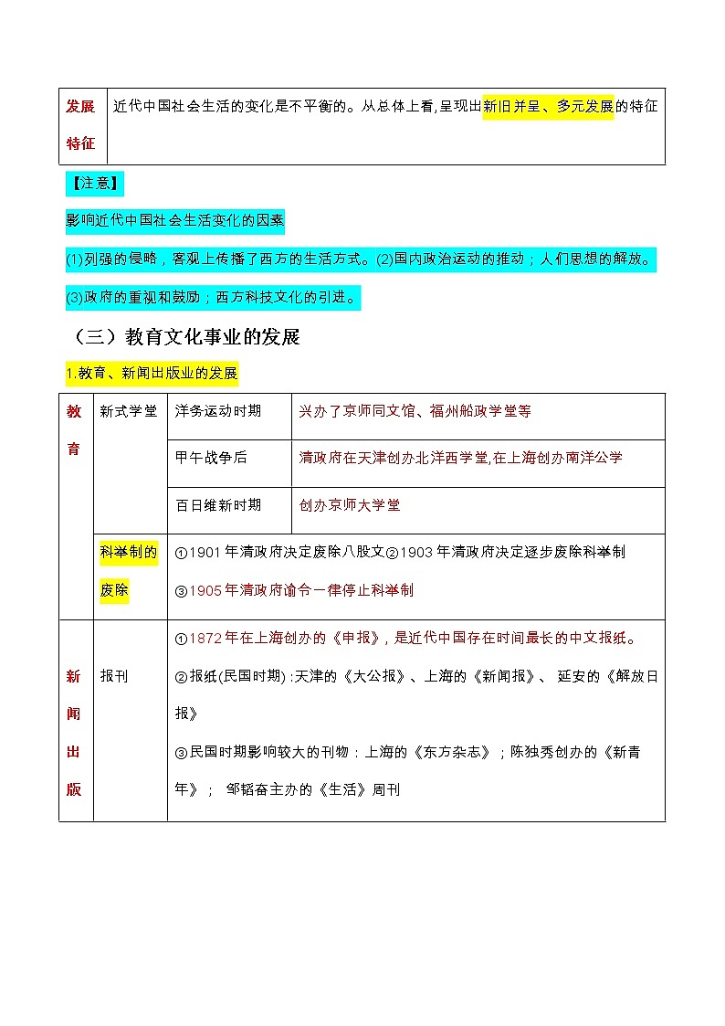 专题四 近代经济、社会生活与教育文化事业的发展【复习课件知识清单】八年级历史上册同步备课系列(部编版)03