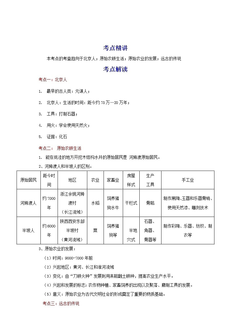 备战2023历史新中考二轮复习重难突破(河北专用)突破01 史前时期(解析版)第1页